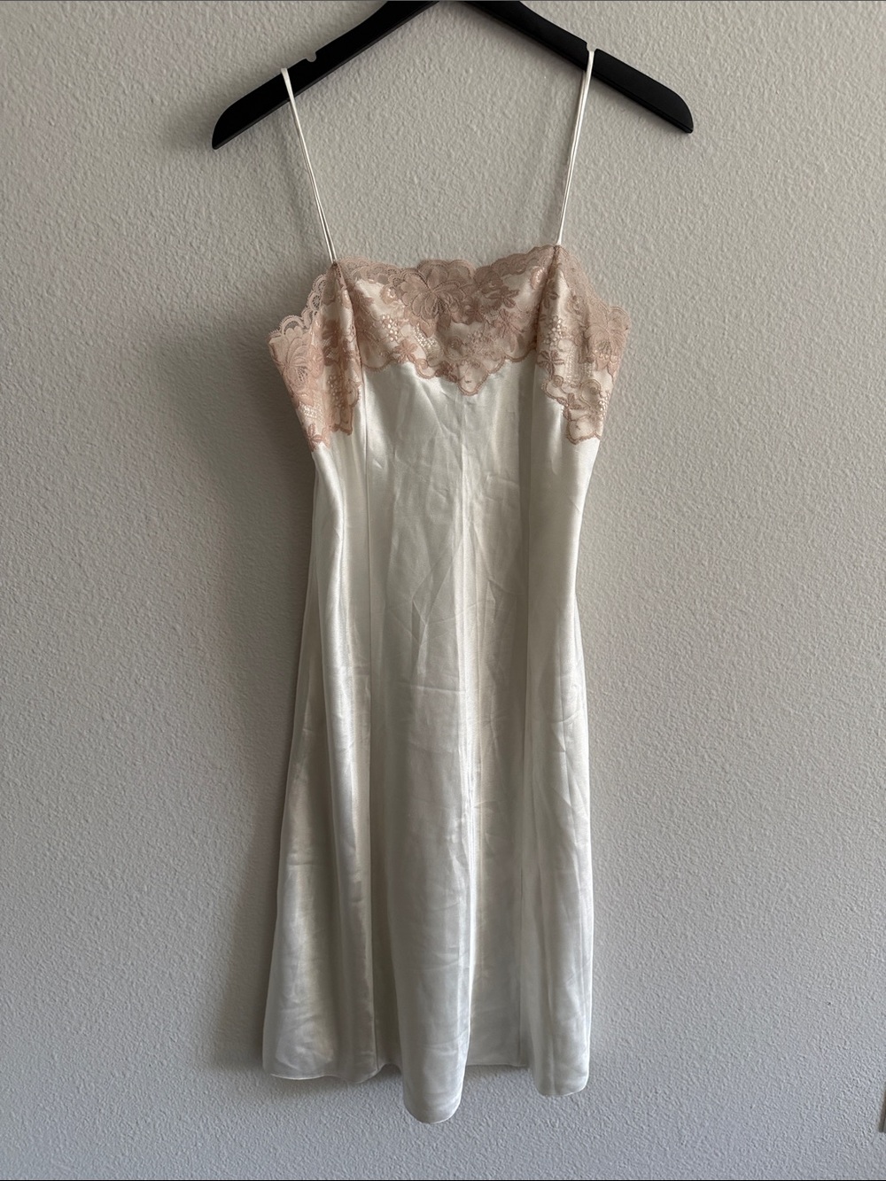 St. Michael Ivory Slip Dress Lace Trim Vintage Bridal M